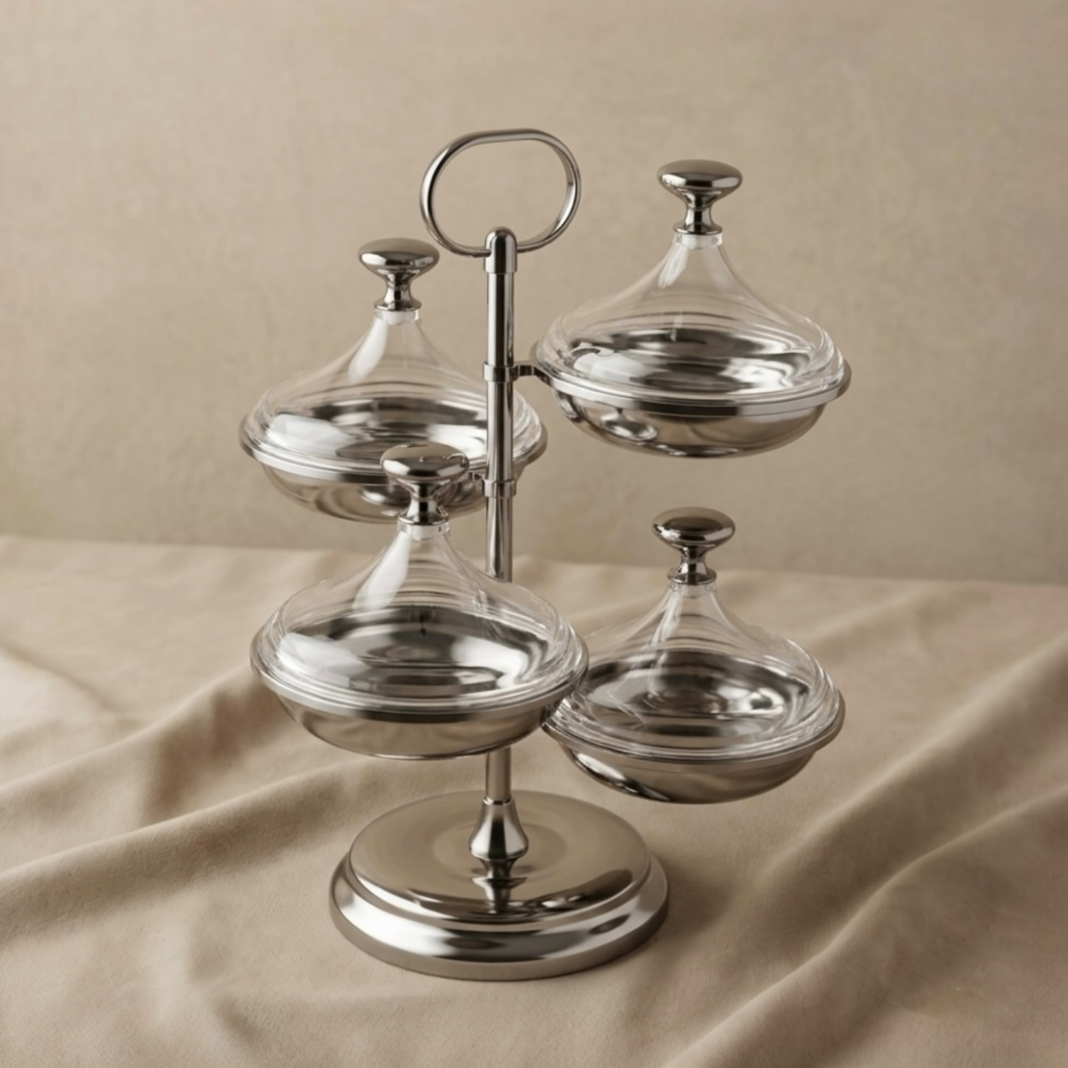 Candy Bowl Stand D/4 Chrome – Metal Stand with Acrylic Lids - Mawaeen