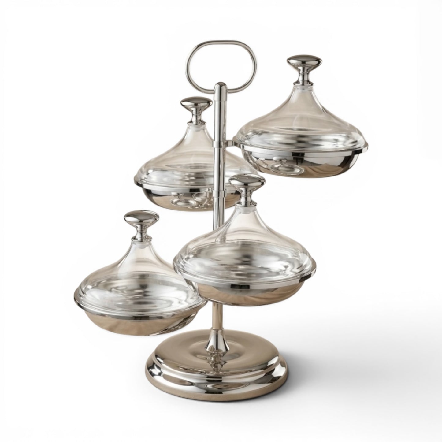 Candy Bowl Stand D/4 Silver – Metal Stand with Acrylic Lids - Mawaeen
