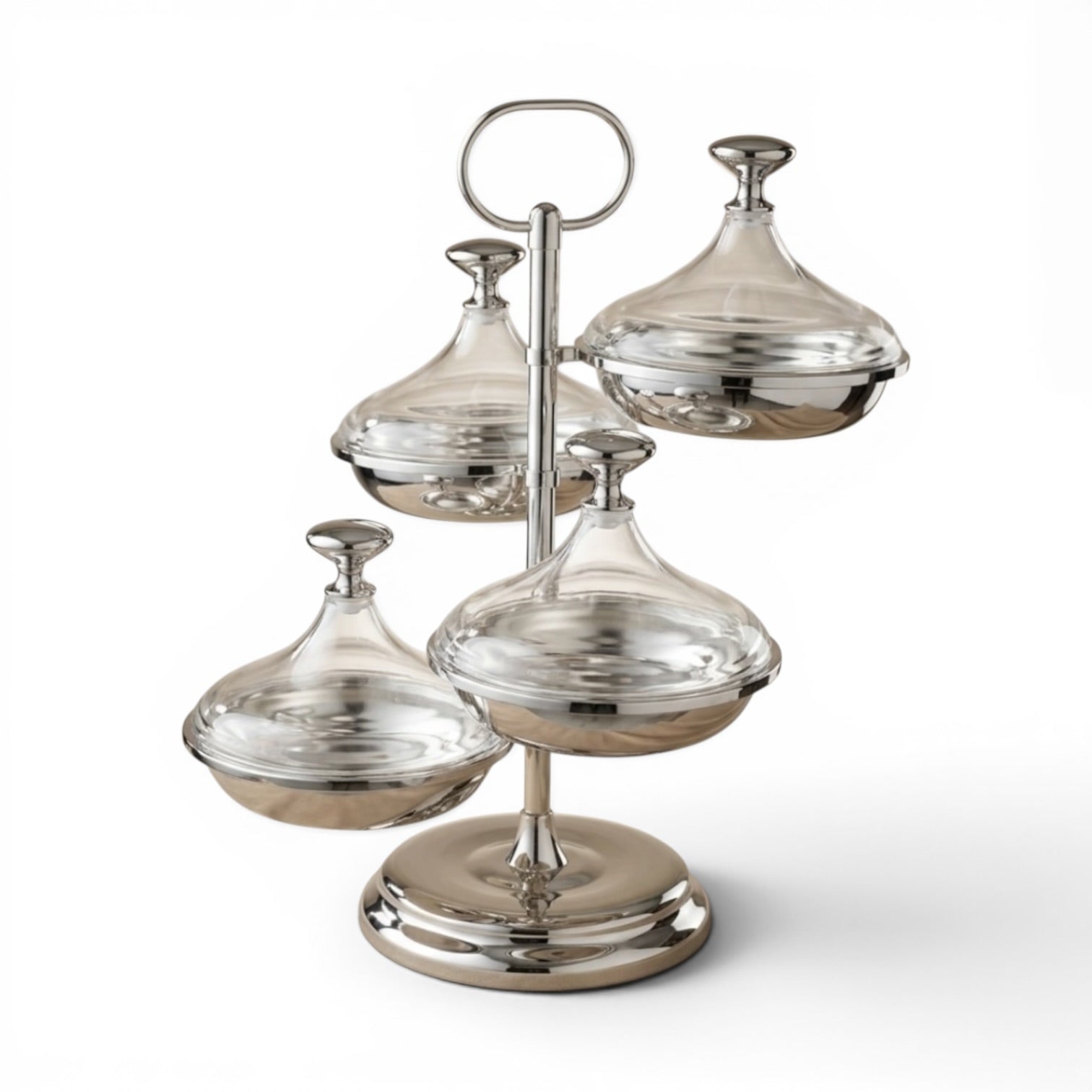 Candy Bowl Stand D/4 Silver – Metal Stand with Acrylic Lids - Mawaeen