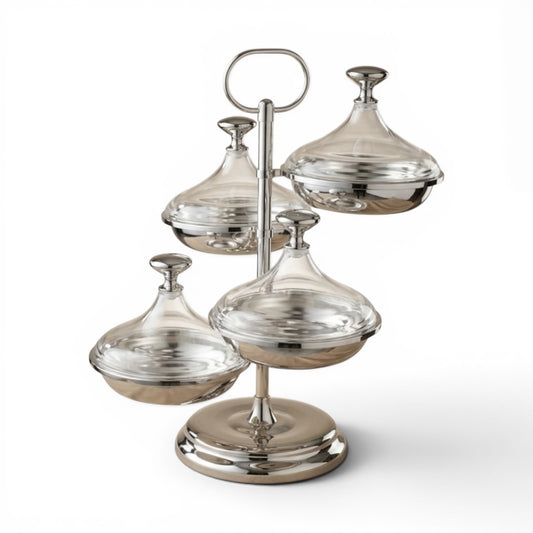 Candy Bowl Stand D/4 Silver – Metal Stand with Acrylic Lids - Mawaeen