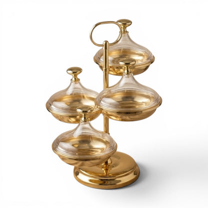 Candy Bowl Stand D/4 Gold – Metal Stand with Acrylic Lids - Mawaeen
