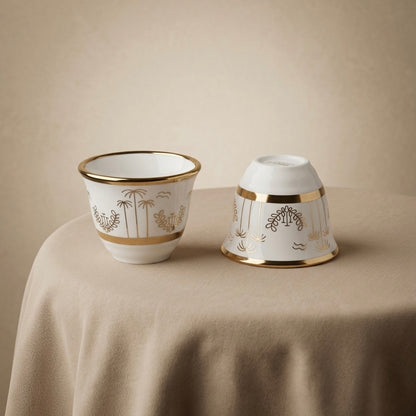 Emirati Heritage Arabic Coffee Cup Set – 12 Porcelain Cups Gold Edition - Mawaeen