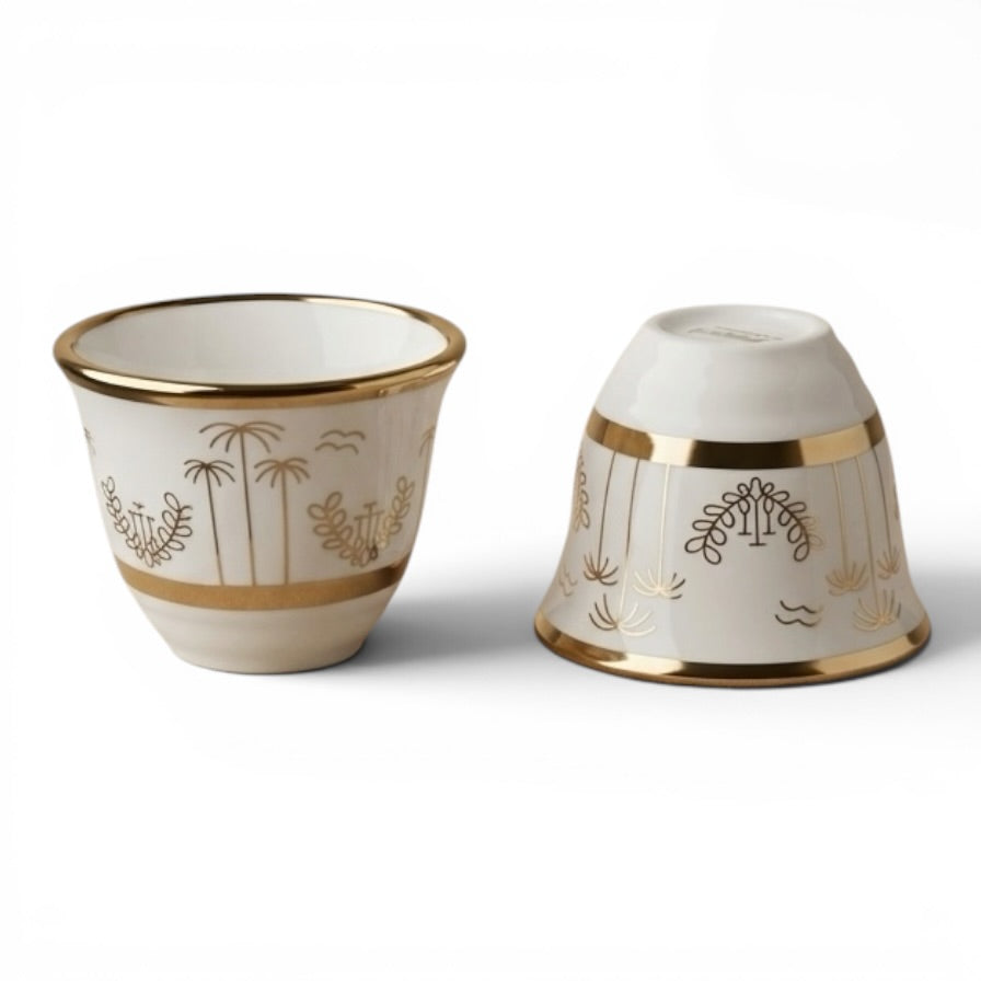 Emirati Heritage Arabic Coffee Cup Set – 12 Porcelain Cups Gold Edition - Mawaeen