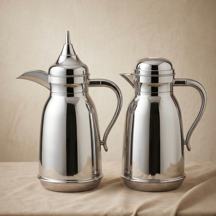 Najib Premium Silver Dallah Set – 1L + 1L - Mawaeen