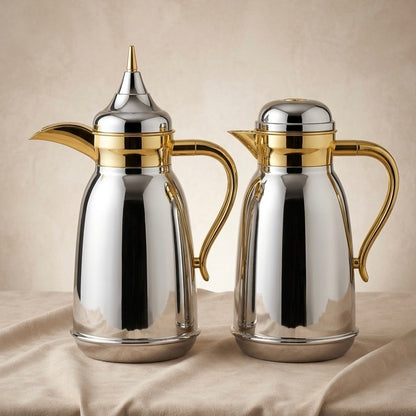 Najib Luxury Silver & Gold Dallah Set – 1L + 1L - Mawaeen