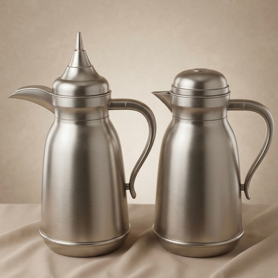 Najib Modern Matte Silver Dallah Set – 1L + 1L - Mawaeen