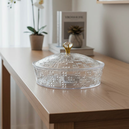 Luxury Round Acrylic Candy Box with Lid – Elegant Crystal Design (L) - Mawaeen