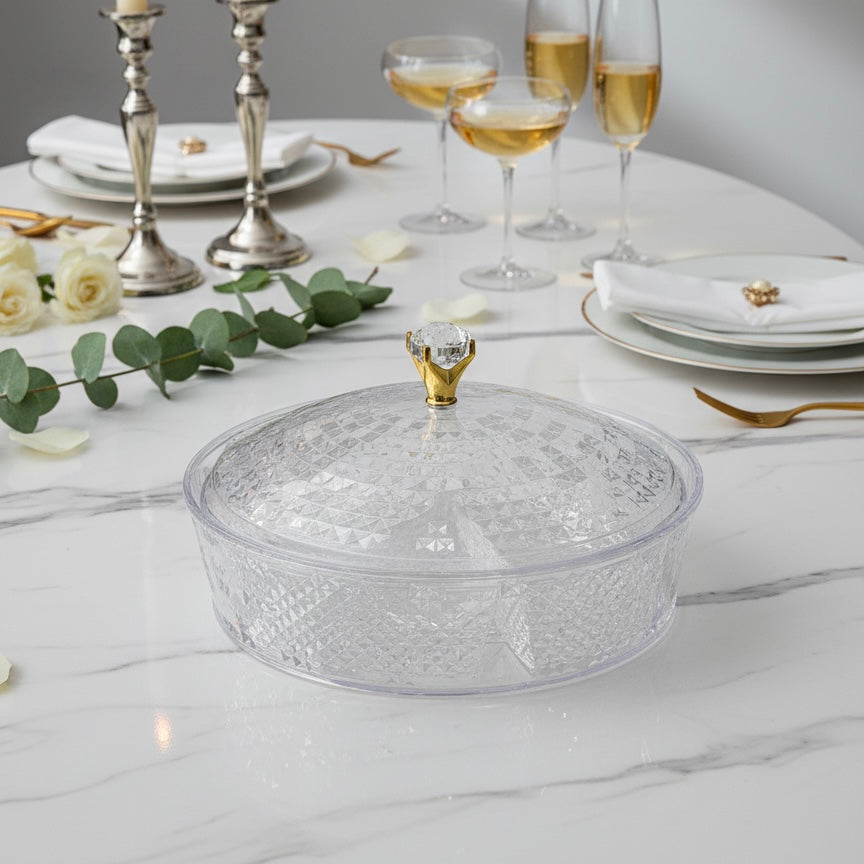 Luxury Round Acrylic Candy Box D/4 with Lid – Elegant Crystal Design (S) - Mawaeen