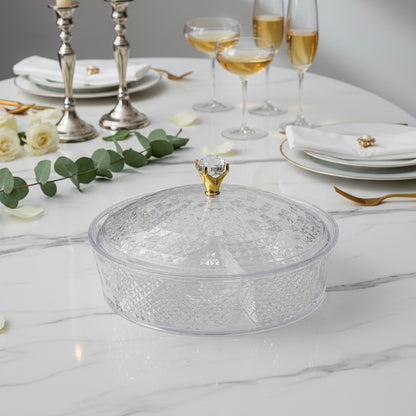 Luxury Round Acrylic Candy Box D/4 with Lid – Elegant Crystal Design (S) - Mawaeen