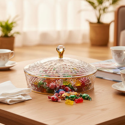 Luxury Round Acrylic Candy Box D/4 with Lid – Elegant Crystal Design G/Line (L) - Mawaeen