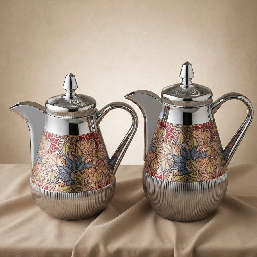 Arabic Dallah Set 0.35L + 0.5L – Silver Finish | Najib - Mawaeen