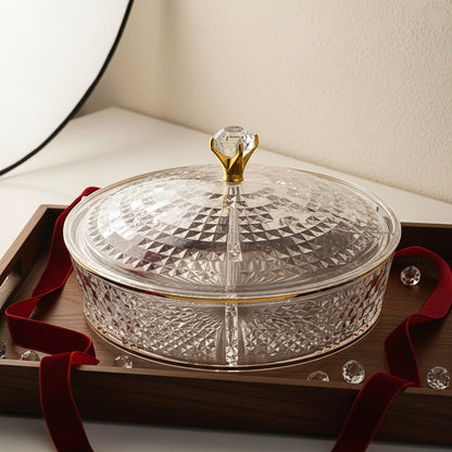 Luxury Round Acrylic Candy Box D/4 with Lid – Elegant Crystal Design G/Line (L) - Mawaeen