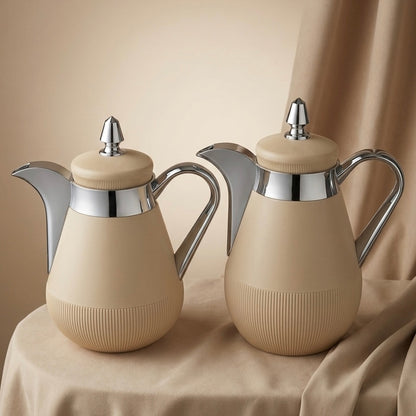 Arabic Dallah Set 0.35L + 0.5L – Beige & Silver | Najib - Mawaeen