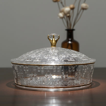 Luxury Round Acrylic Candy Box with Lid – Elegant Crystal Design G/Line (L) - Mawaeen