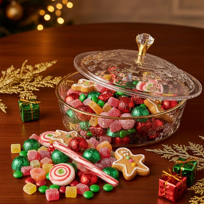 Luxury Round Acrylic Candy Box with Lid – Elegant Crystal Design G/Line (L) - Mawaeen