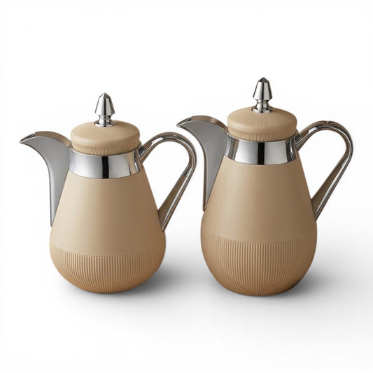 Arabic Dallah Set 0.35L + 0.5L – Beige & Silver | Najib - Mawaeen