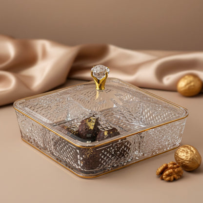 Elegant Acrylic Candy Box D/4 with Lid – Square Design G/Line (S) - Mawaeen
