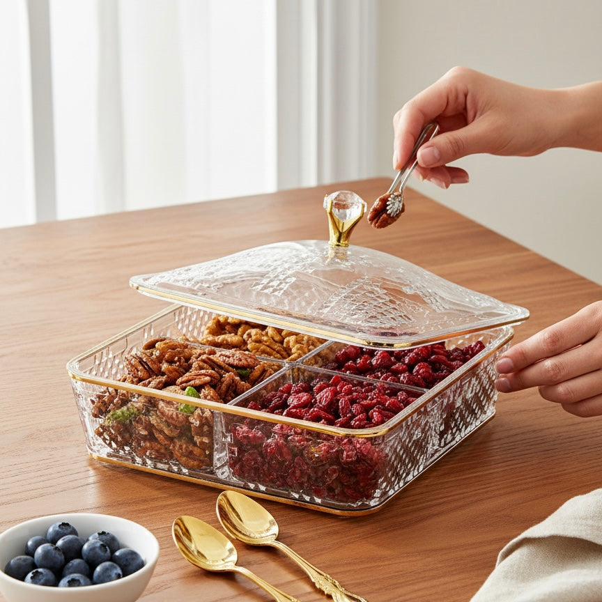 Elegant Acrylic Candy Box D/4 with Lid – Square Design G/Line (S) - Mawaeen