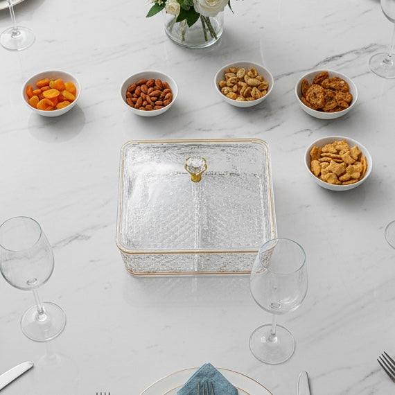 Elegant Acrylic Candy Box D/4 with Lid – Square Design G/Line (S) - Mawaeen