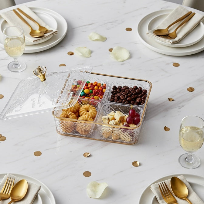 Elegant Acrylic Candy Box D/4 with Lid – Square Design G/Line (S) - Mawaeen