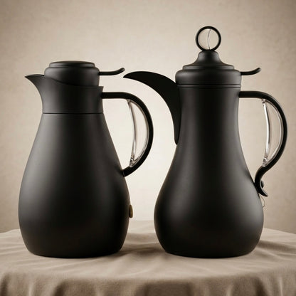 Modern Arabic Dallah Vacuum Flask Set – Black | 1.0L + 1.0L - Mawaeen
