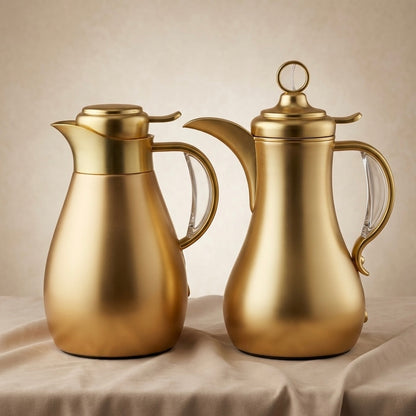 Modern Arabic Dallah Vacuum Flask Set – Matt Gold | 1.0L + 1.0L - Mawaeen