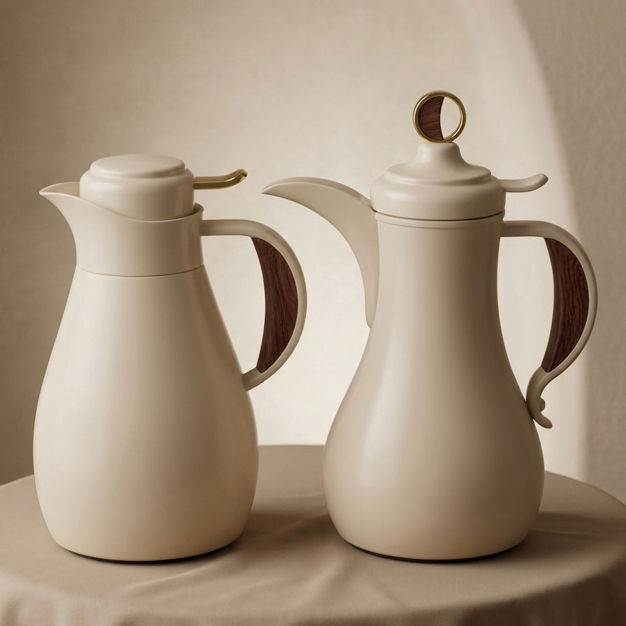 Modern Arabic Dallah Vacuum Flask Set – Lovry Wood | 1.0L + 1.0L - Mawaeen