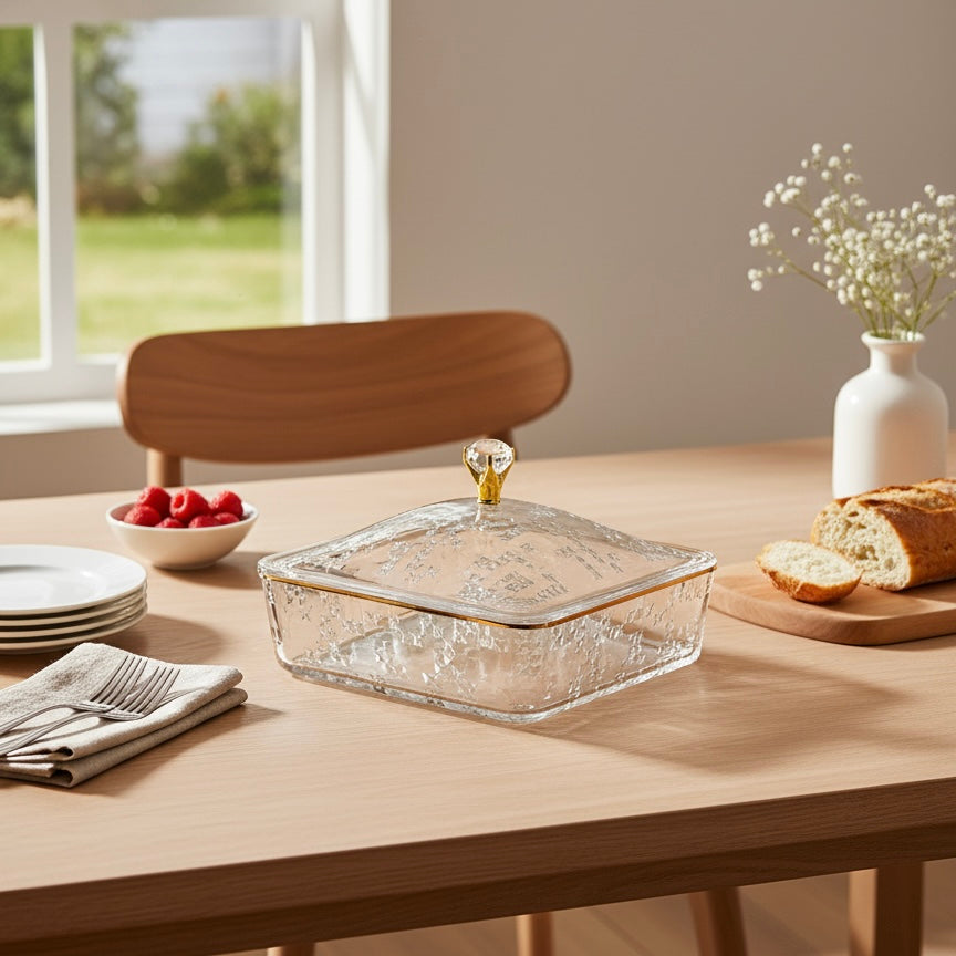 Elegant Acrylic Candy Box with Lid – Square Design G/Line (S) - Mawaeen