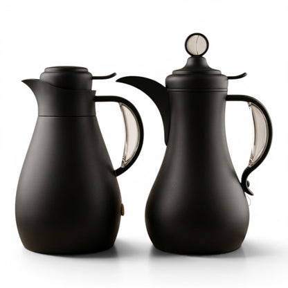 Modern Arabic Dallah Vacuum Flask Set – Black | 1.0L + 1.0L - Mawaeen
