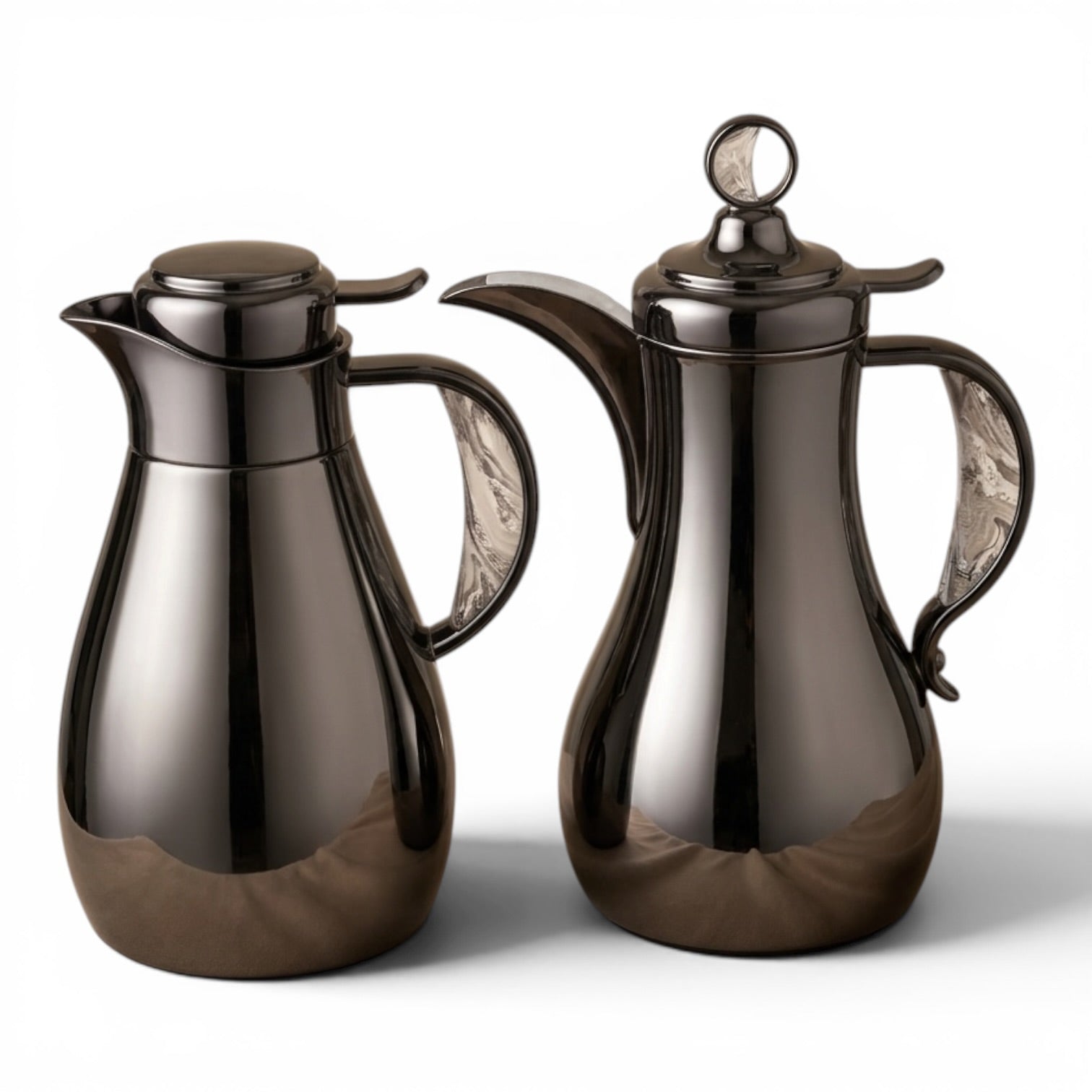 Modern Arabic Dallah Vacuum Flask Set – Chrome &Marble Accents | 1.0L + 1.0L - Mawaeen