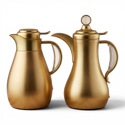 Modern Arabic Dallah Vacuum Flask Set – Matt Gold | 1.0L + 1.0L - Mawaeen