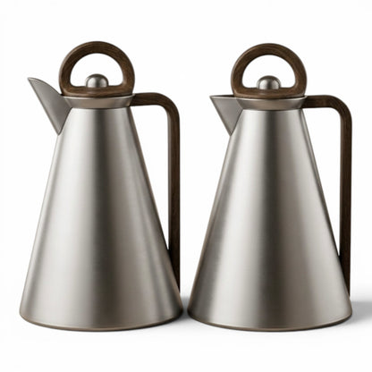 Najib Dallah Set – Matt Silver - Wood | 1.0L + 1.0L - Mawaeen