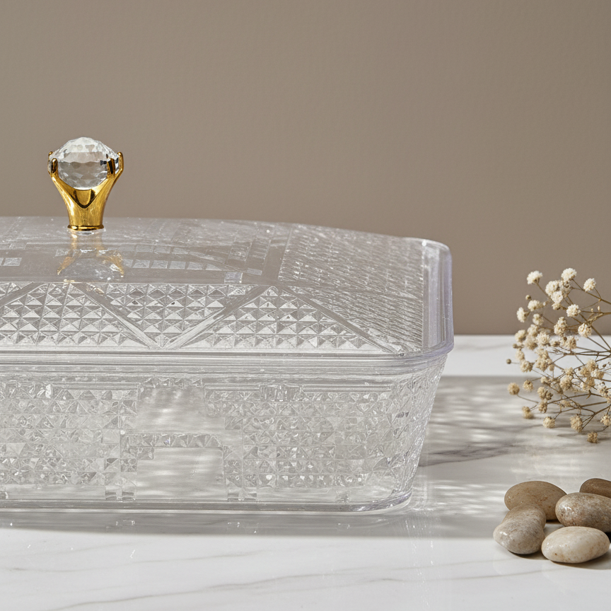 Elegant Rectangular Acrylic Candy Box with Lid Clear – (L) - Mawaeen