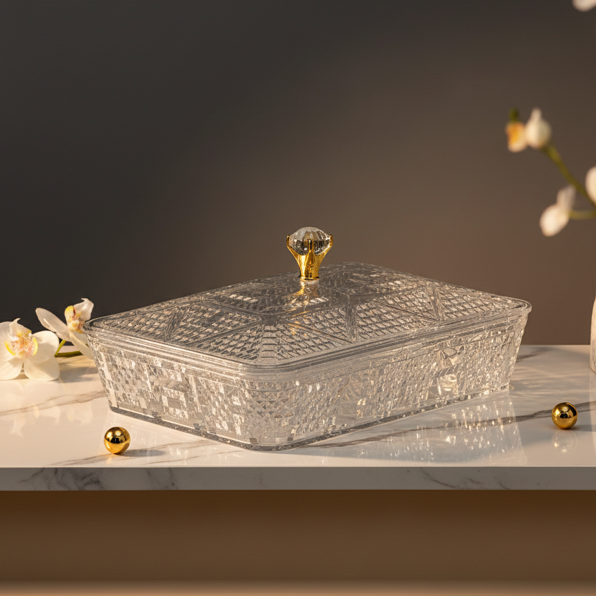 Elegant Rectangular Acrylic Candy Box with Lid Clear – (L) - Mawaeen