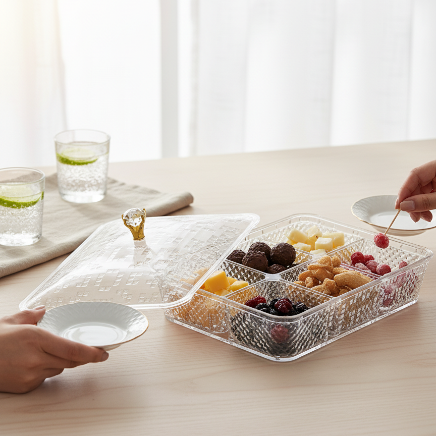 Elegant Rectangular Acrylic Candy Box D/6 with Lid Clear – (L) - Mawaeen