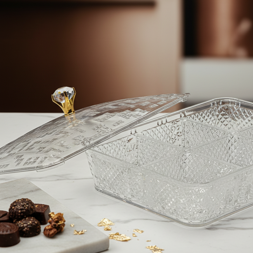 Elegant Rectangular Acrylic Candy Box D/6 with Lid Clear – (L) - Mawaeen