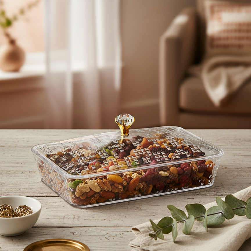 Elegant Rectangular Acrylic Candy Box with Lid Clear – (L) - Mawaeen