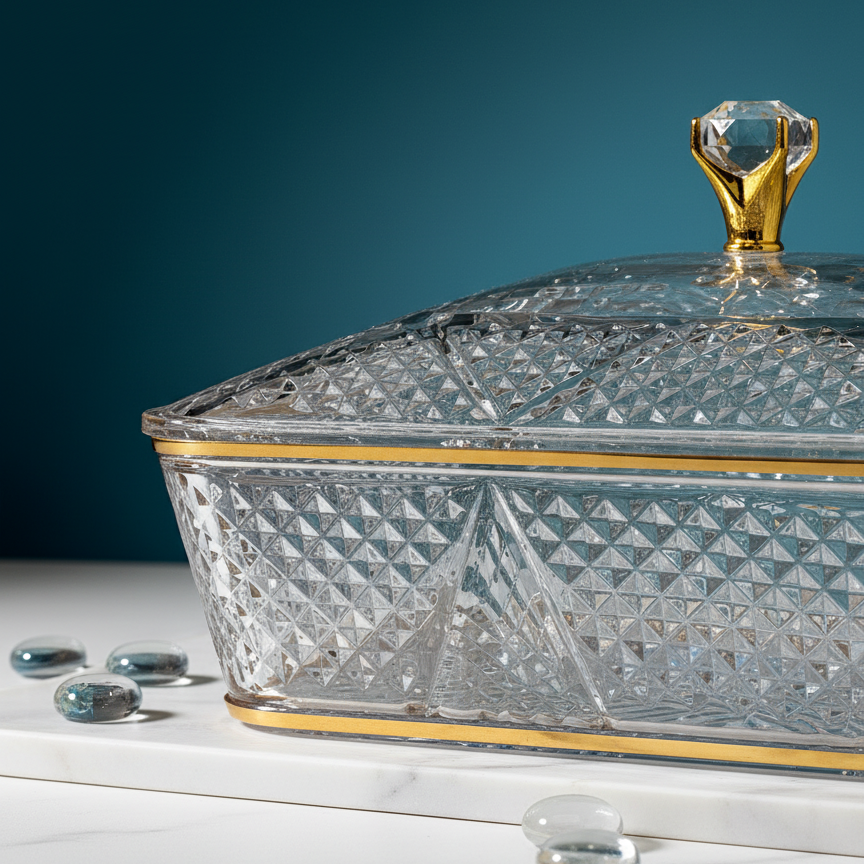 Elegant Rectangular Acrylic Candy Box D/6 with Lid G/Line – (S) - Mawaeen