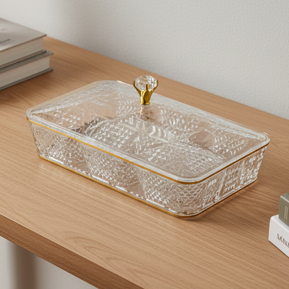 Elegant Rectangular Acrylic Candy Box D/6 with Lid G/Line – (S) - Mawaeen