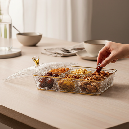 Elegant Rectangular Acrylic Candy Box D/6 with Lid G/Line – (S) - Mawaeen