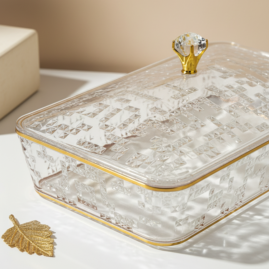 Elegant Rectangular Acrylic Candy Box with Lid G/Line – (L) - Mawaeen