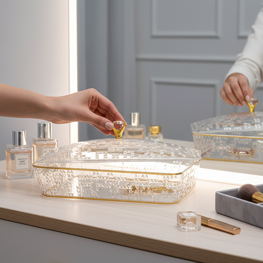 Elegant Rectangular Acrylic Candy Box with Lid G/Line – (L) - Mawaeen