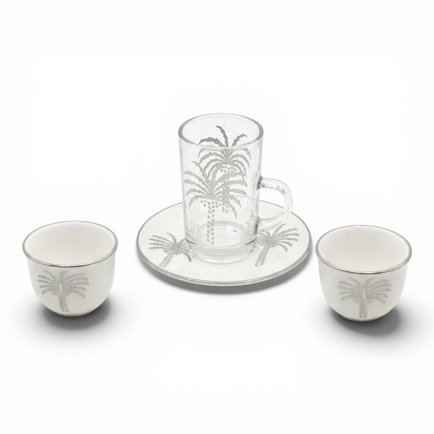 Nakhla Set 18-Piece Hospitality Set – Porcelain/Silver - Mawaeen