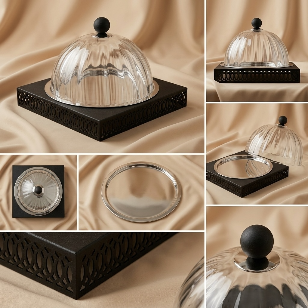 Modern Cake Plate with Glass Dome - Mawaeen