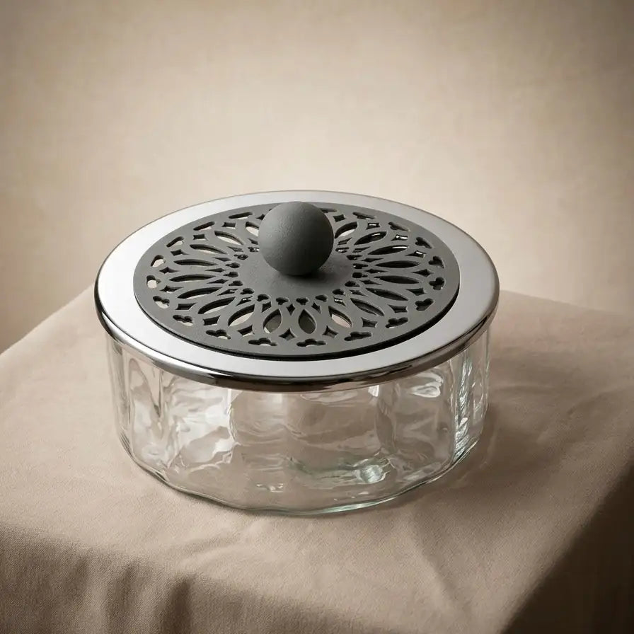 Modern Glass Candy Box (L) - Silver - Mawaeen