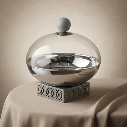 Modern Salad Bowl with Glass Dome – Gray - Mawaeen