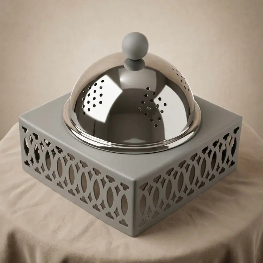 Modern Incense Burner with Stainless Steel Lid – Gray - Mawaeen
