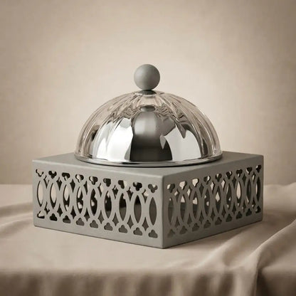 Modern Date Bowl with Glass Dome – Gray - Mawaeen