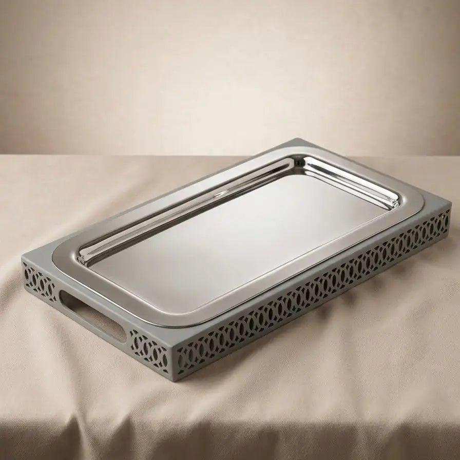 Modern Rectangular Serving Tray (L) – Silver - Mawaeen