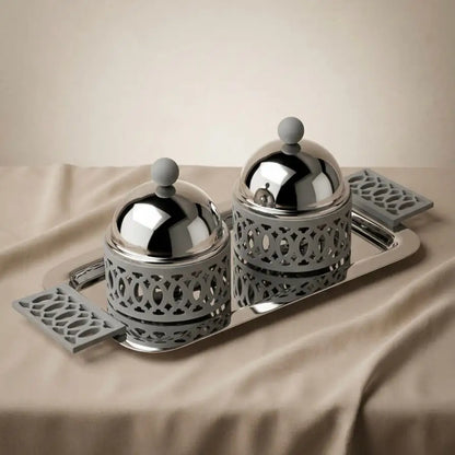 Modern Dual Candy Bowl Set with Serving Tray - Gray - Mawaeen